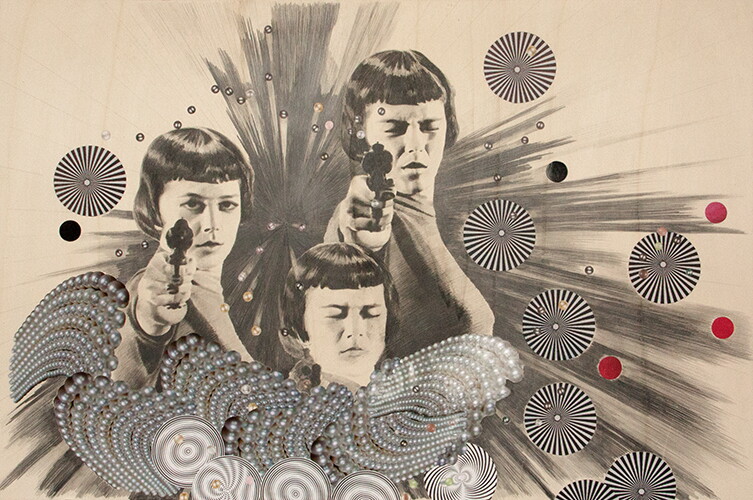 BUM BUM, ZEICHNUNG UND COLLAGE, 70 X 105 CM